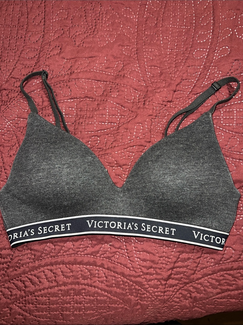 Victoria's Secret Dark Gray Wireless Logo Band Bra